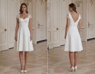 Vestido de Novia Corto Clásico Escote Corazón Nupcial