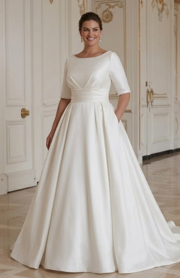 Klassisches Hochzeitskleid für kurvige Braut Zeitlos Elegante Brautmode