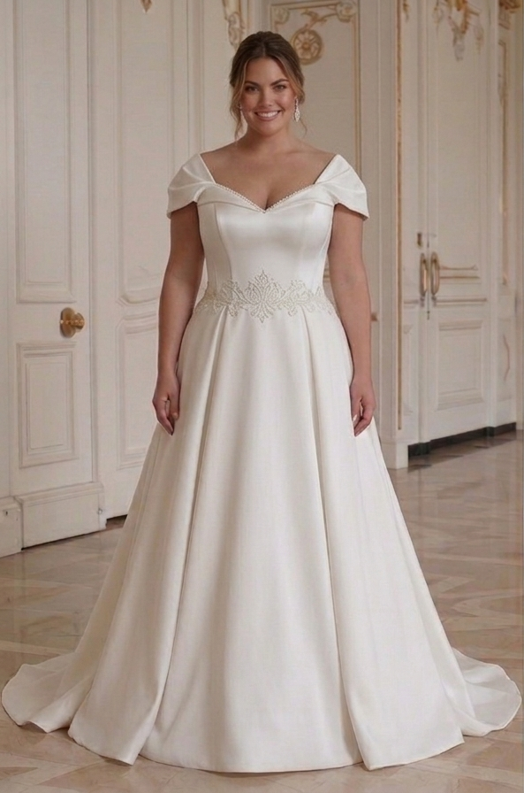Trouwjurk voor Volle Vrouwen met Off-Shoulder Elegant Bruidsontwerp