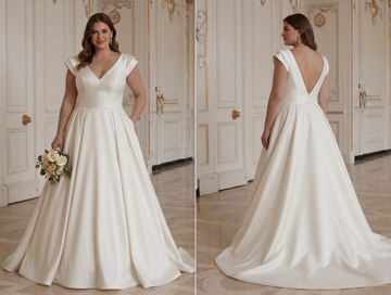 Rochie de mireasă realizată la comandă pentru mireasa mărime mare, croială adaptată perfectă pentru nuntă