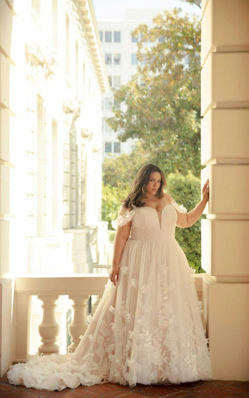 Robe De mariée en Tulle, grande taille, avec des appliques florales 3D, épaules dénudées, robe De mariée 