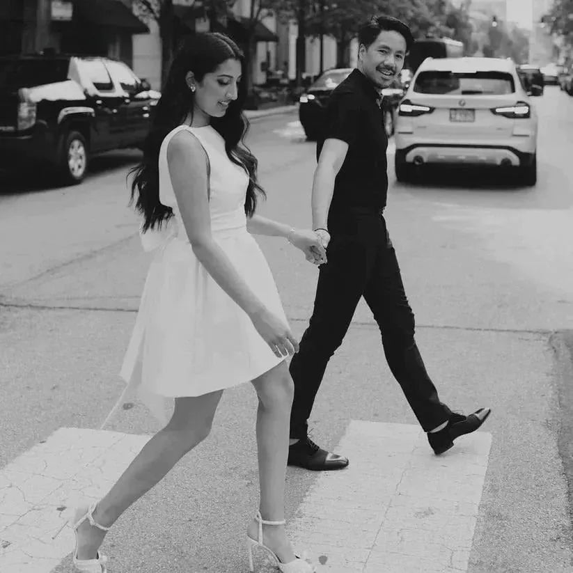 Simple Sleeveless Short Mini Satin Wedding Dress With Belt A Line Backless Bridal Gown Above Knee Custom Made White Satin Short Wedding Dress