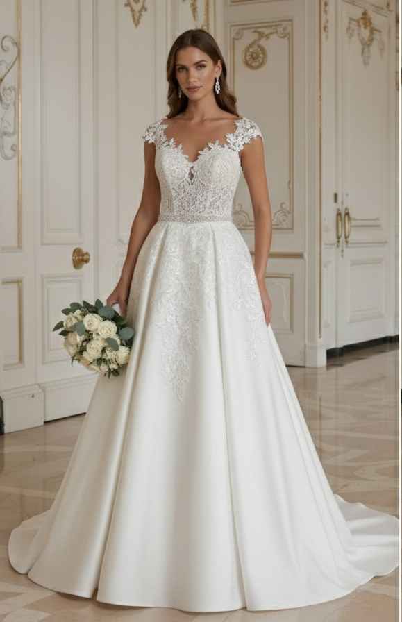 Rochie de mireasă A-line inspirată de designeri luxoasă