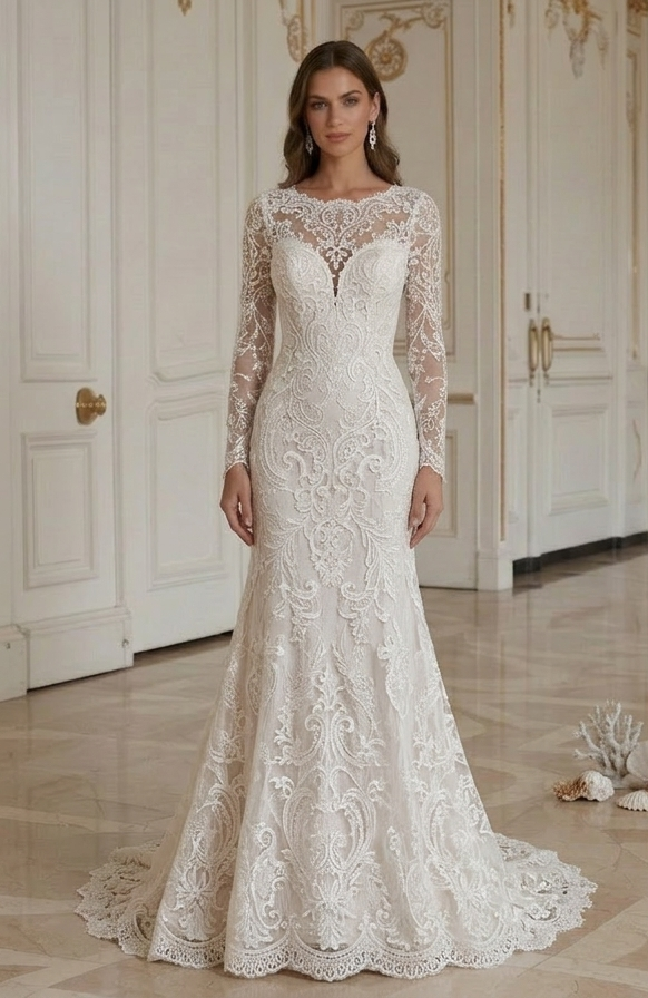Rochie de mireasă din dantelă inspirată de designeri, stil luxos
