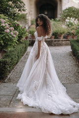 Exquisite Off Shoulder Wedding Dresses Sweetheart Applique Bride Gowns A-Line vestidos de novia playa Custom Made