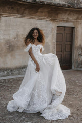 Exquisite Off Shoulder Wedding Dresses Sweetheart Applique Bride Gowns A-Line vestidos de novia playa Custom Made