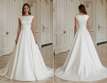 Elegant A-Line Wedding Dress Satin Button Back
