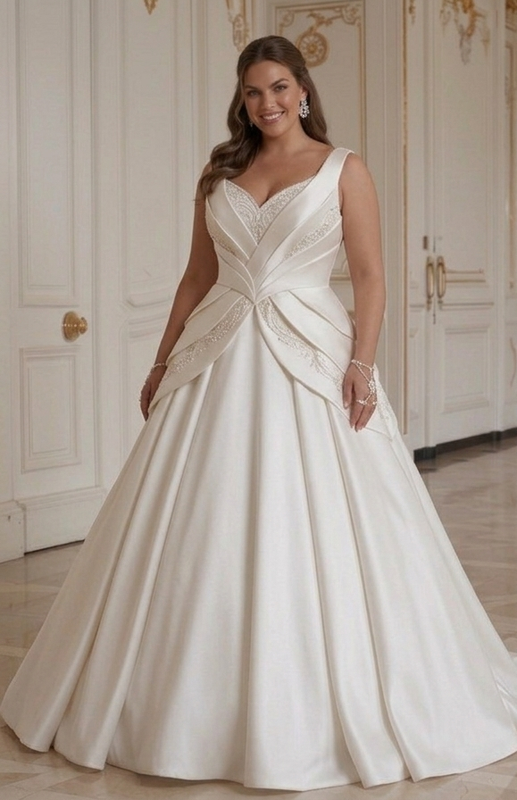 Elegante baljurk trouwjurk voor een vrouw met rondingen, prinsessenstijl