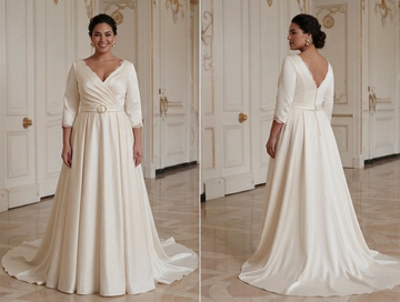 Gaun Pengantin Elegan untuk Wanita Berlekuk Gaya Pernikahan Abadi