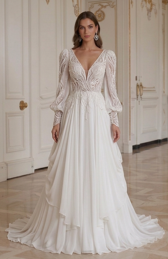 Elegant Chiffon Wedding Dress Premium Bridal Gown