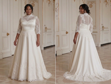 Elegante kerkelijke trouwjurk voor plus size bruid bescheiden bruidskleding