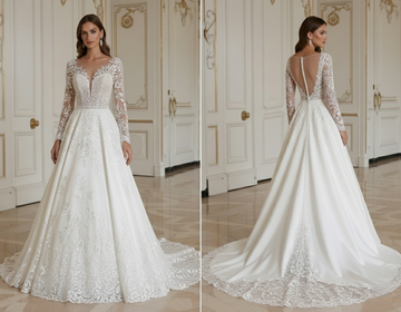 Elegantes Spitzenhochzeitskleid Satin-Spitzen-Mix