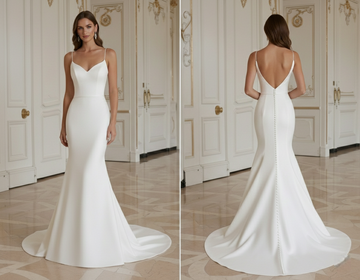Elegant Mermaid Wedding Dress Satin Button Back