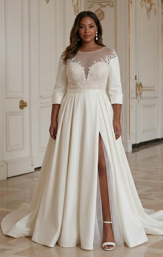 Elegante bruidsjurk in grote maten voor moderne huwelijksceremonie