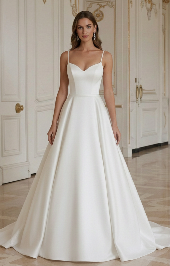 Elegant Prinsess Brudklänning Satin Knäppning Bak