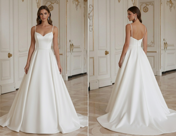 Elegant Princess Wedding Dress Satin Button Back