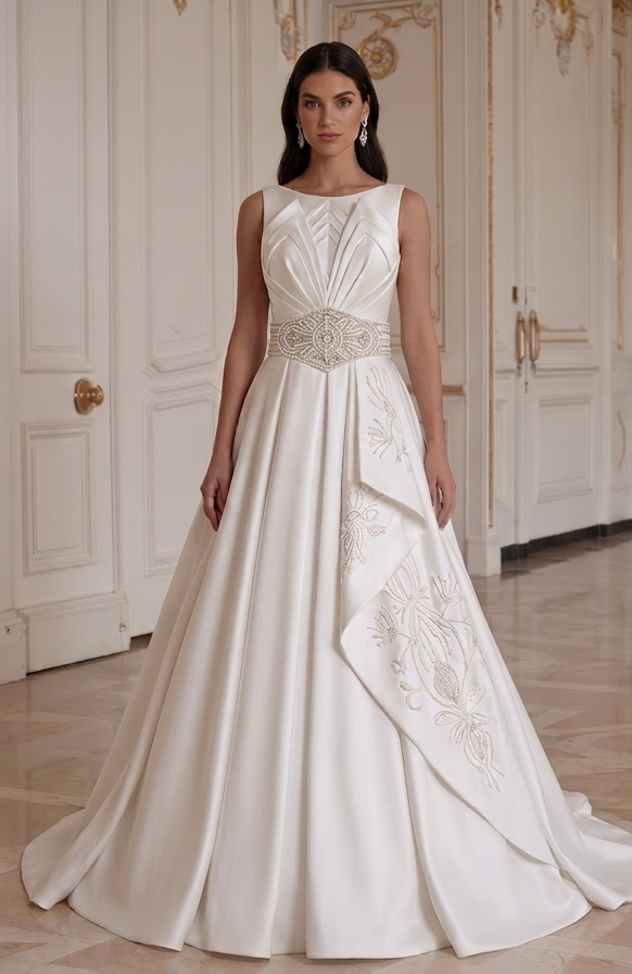Elegant satinbrudklänning premium bröllopsklänning