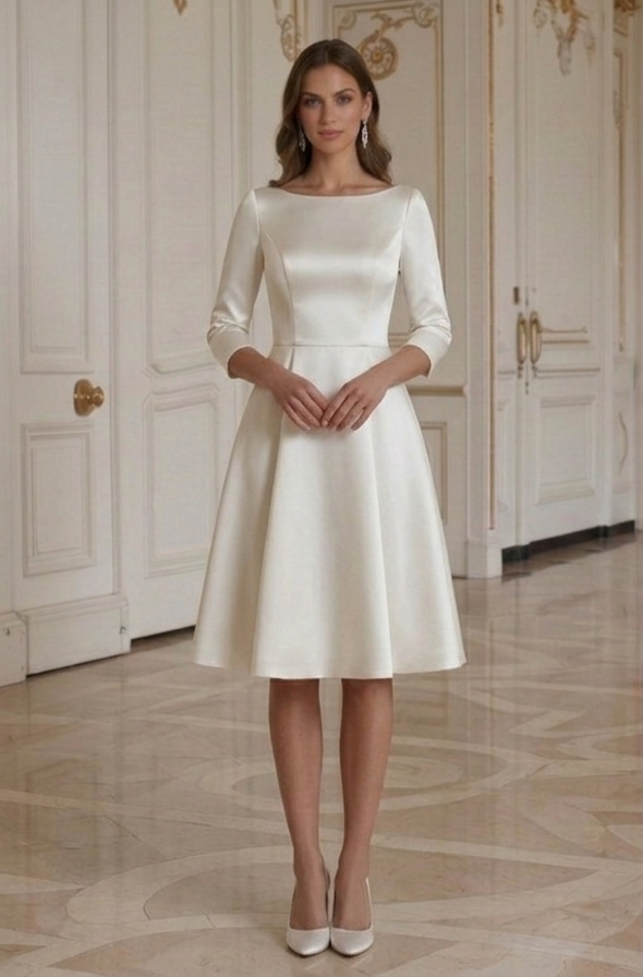 Vestido de Novia Corto Elegante Satén con Botones en la Espalda