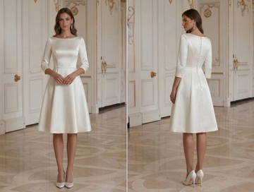 Vestido de Novia Corto Elegante Satén con Botones en la Espalda