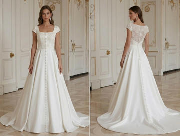 Elegantes Vintage Hochzeitskleid Satin-Knopf-Detail