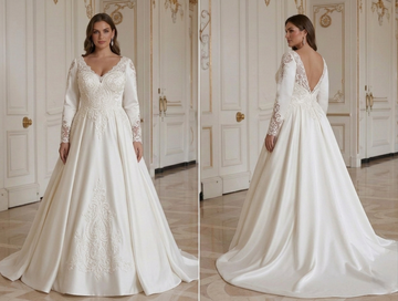 Elegant Wedding Dress For Curvy Bride With Lace Applique Detail