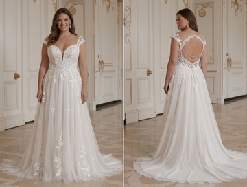 Elegantes Hochzeitskleid für Plus-Size-Braut im romantischen Hochzeitsstil