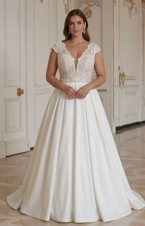 Elegant Wedding Dress For Plus Size Bride With Button Back Detail
