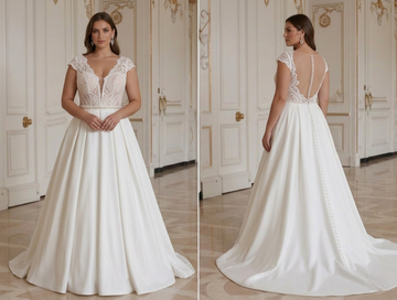 Elegante trouwjurk voor plus-size bruid met knoopsluiting aan de achterkant
