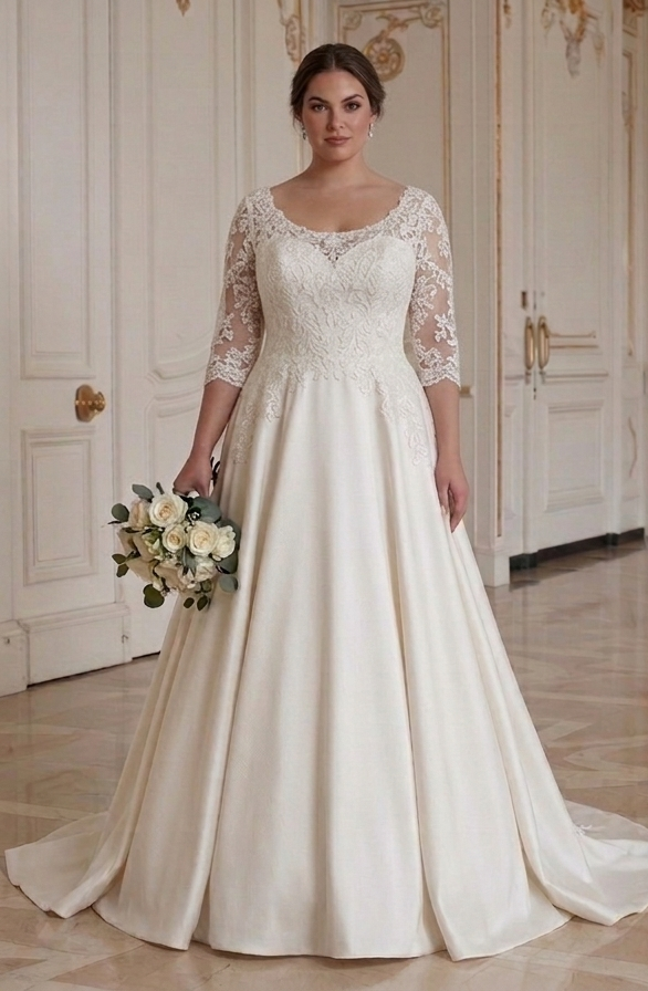 Elegant Wedding Dress For Plus Size Bride With Train Detail
