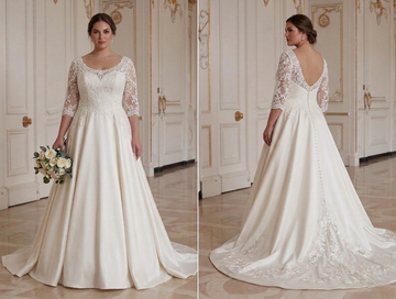 Elegant Wedding Dress For Plus Size Bride With Train Detail