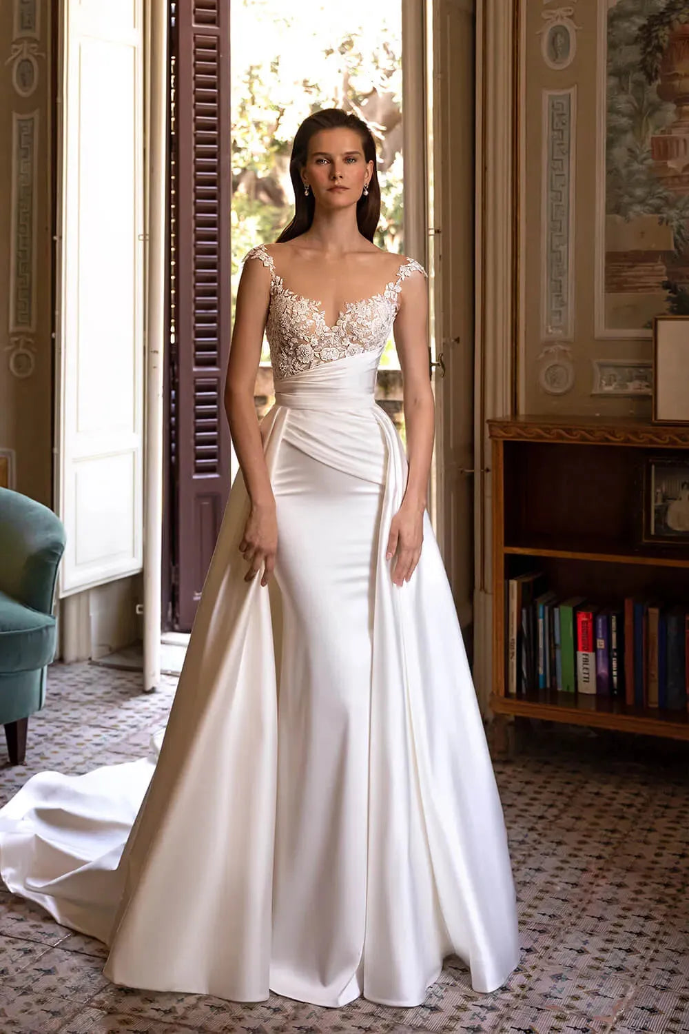 Detachable Tail Wedding Dresses for Women Lace Mermaid Bridal Gown Applique Prom Dress for Wedding Party Vestido De Novia As Picture