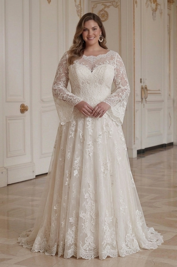 Fall Wedding Dress For Plus Size Bride Romantic Lace Bridal Style