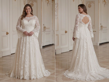 Vestido de Noiva de Outono para Noiva Plus Size Estilo Nupcial Romântico em Renda