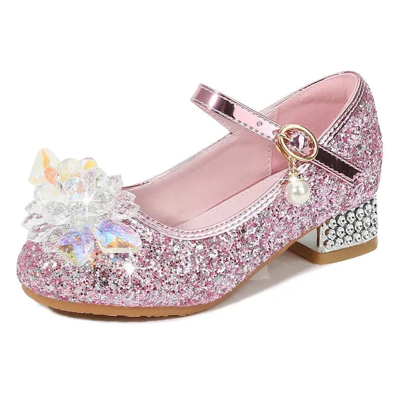 Fashionable Kids Girls Princess Shoes Children Girls Party Footwear Kids Dance Footwear Children Breathable Leather Shoes Pink