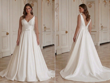 Flattering V Neck Wedding Dress For Curvy Women Elegant Bridal