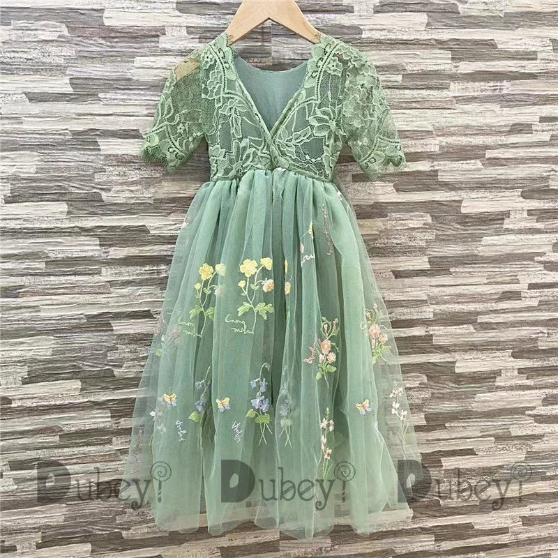 Flower Girls Wedding Party Tulle Gown Elegant Princess Birthday Dress Children Baby Girl Chic Embroidery Lace Prom Costumes Sarah Houston