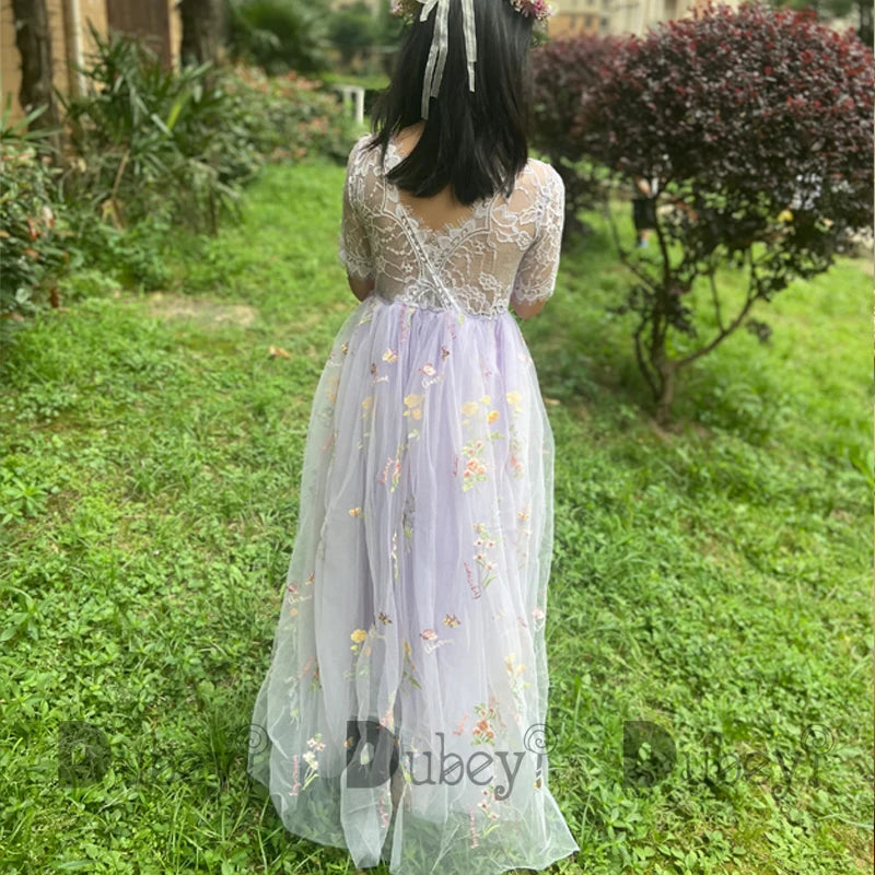 Flower Girls Wedding Party Tulle Gown Elegant Princess Birthday Dress Children Baby Girl Chic Embroidery Lace Prom Costumes Sarah Houston
