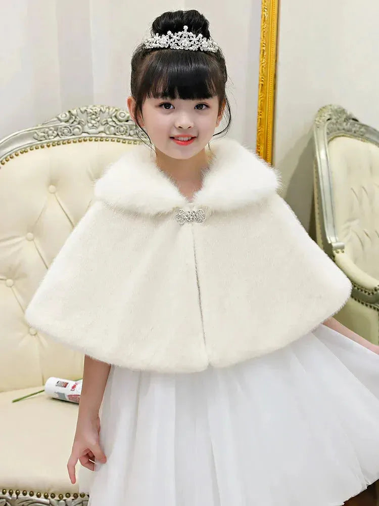 Flower Girls Winter Short Coat Baby Girls Wedding Faux Fur Bolero Girls Party Warm Cloak Cape Kids Shawls Ivory One Size
