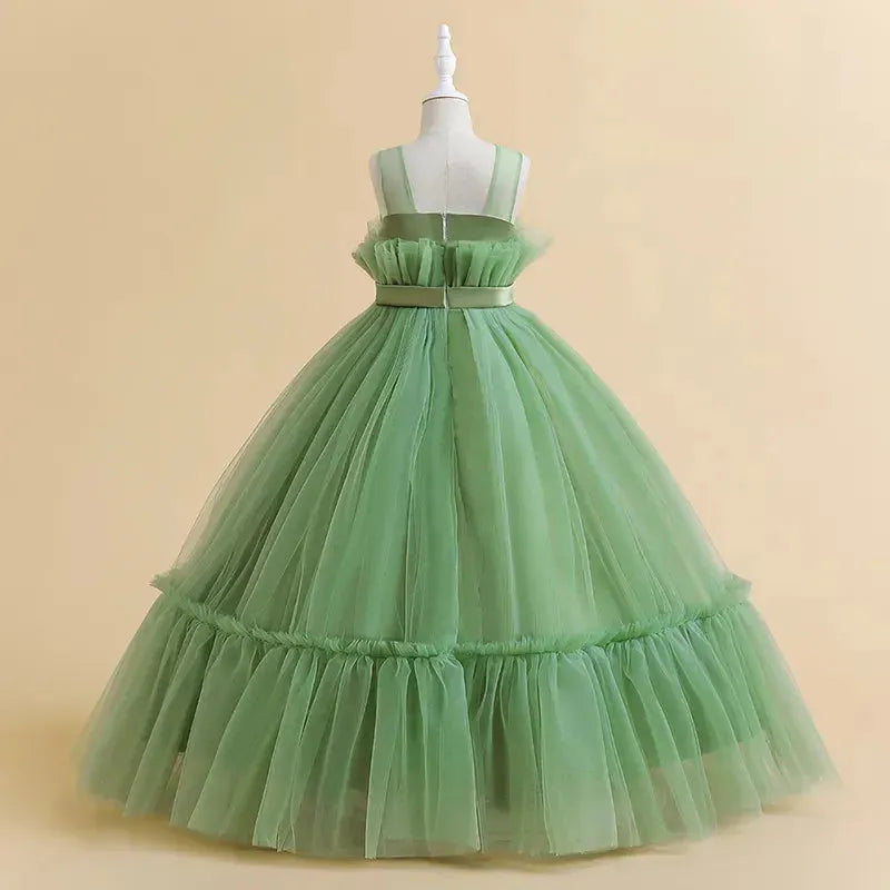 Formal A-line Party Dress For Girls Children Costume Sleeveless Princess Dresses Girl Dress Elegant Lace Wedding Gown Avocado green