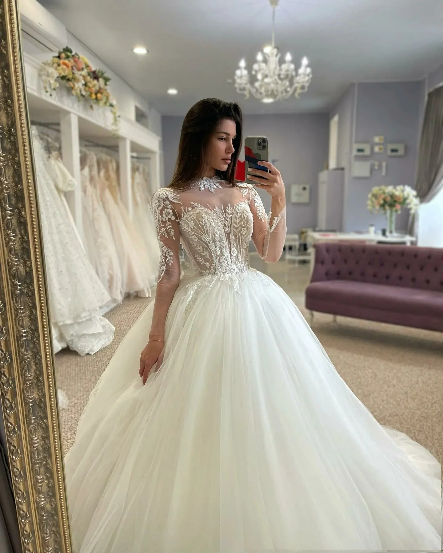 Long Sleeve Mermaid Wedding Dresses 2023 New High Collar Exquisite Lace Appliques Elegant Fluffy Mopping Bride Dresses Women