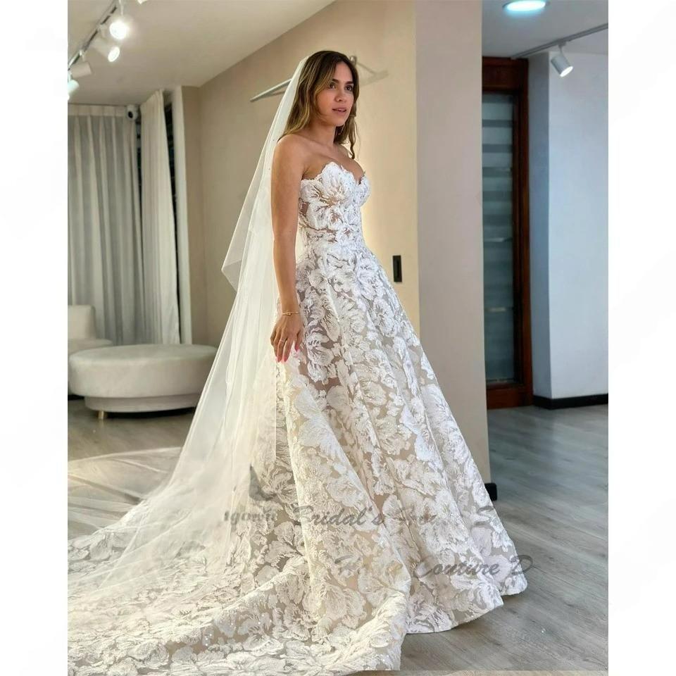 Lakshmigown Luxury Lace Boho Wedding Gowns Off The Shoulder Robe Mariee 2024 Sparkly Church Champagne Bridal Dresses Sweetheart