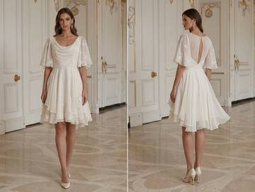 Vestido de novia con mangas de mariposa, etéreo, corto, de gasa