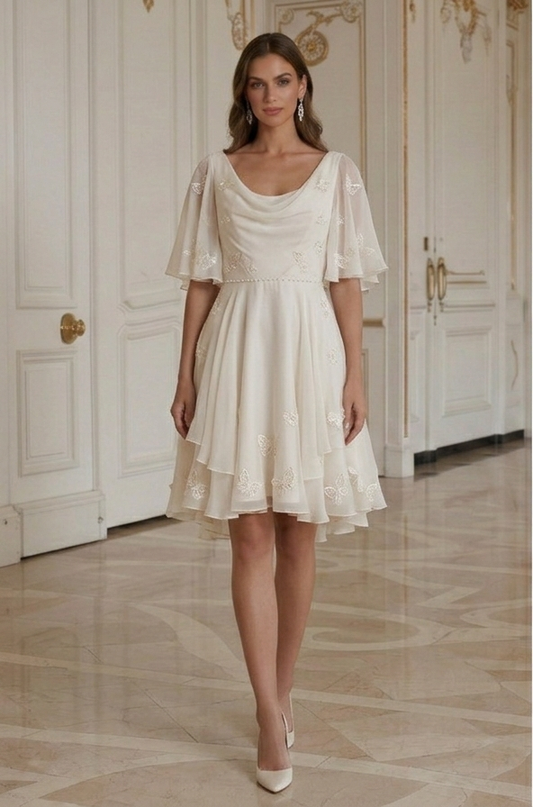Vestido de novia con mangas de mariposa, etéreo, corto, de gasa