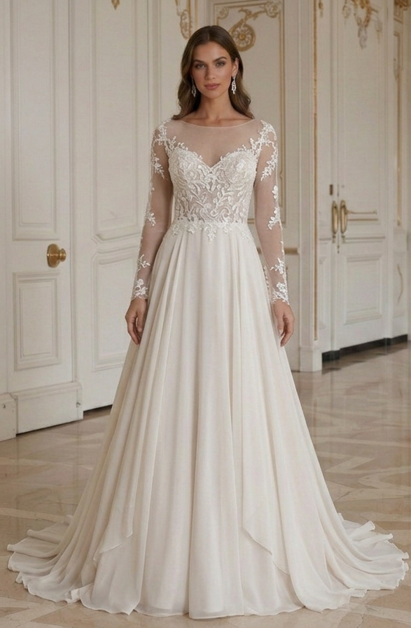 A-Line Wedding Dress Chiffon Flowing Beach Bridal Gown