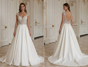 Luxury A-Line Wedding Dress Beaded Bodice Glam Bridal
