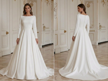 Vintage A-Line Wedding Dress Button Back Timeless Gown
