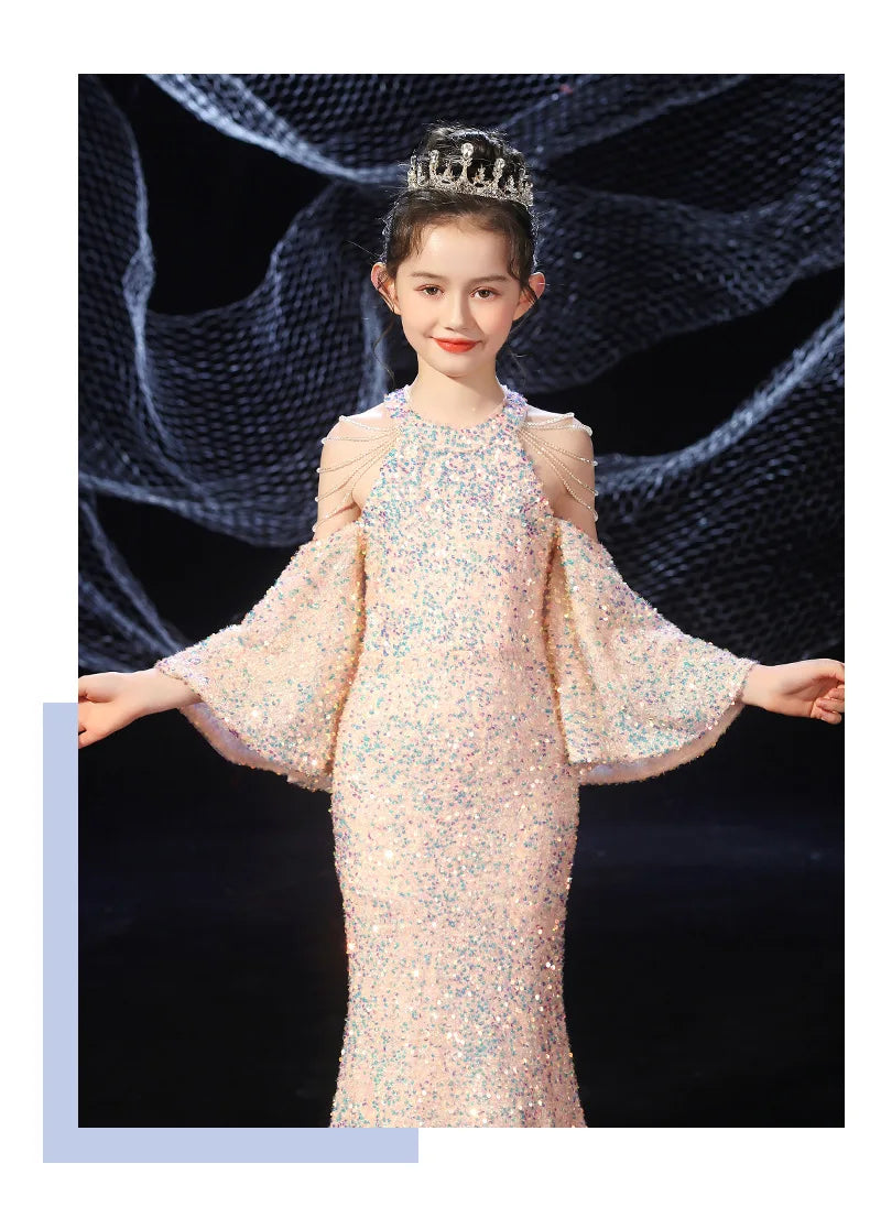 Girl Child Dress For Wedding Princess Kids Birthday Dress Beadings Long Ceremonial Dresses robe princesse enfant fille Sarah Houston