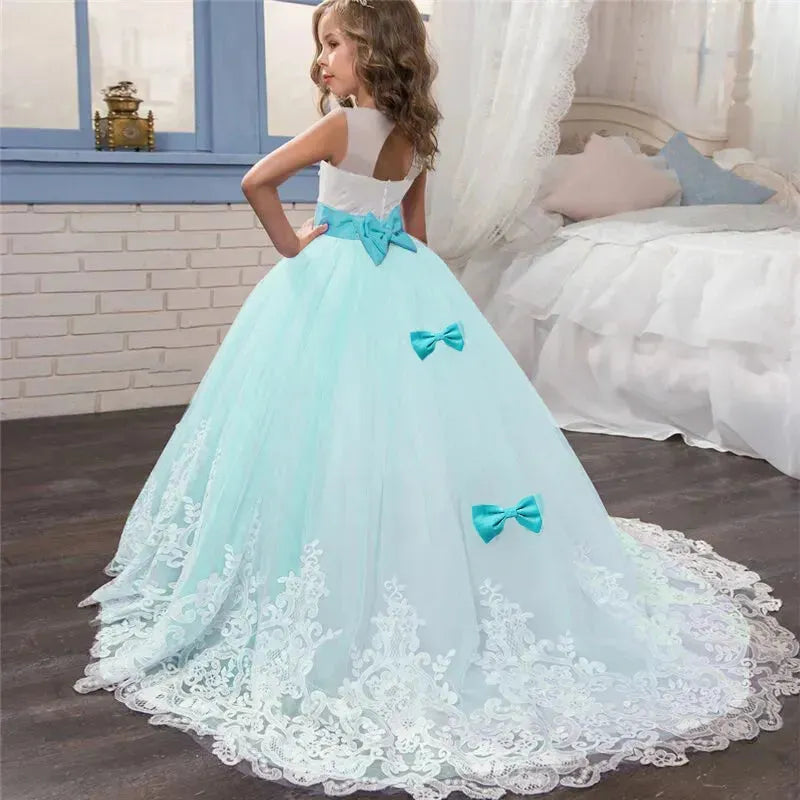 Girls Lace Long Tailing Bridesmaid Kids Dresses for Teens Girls