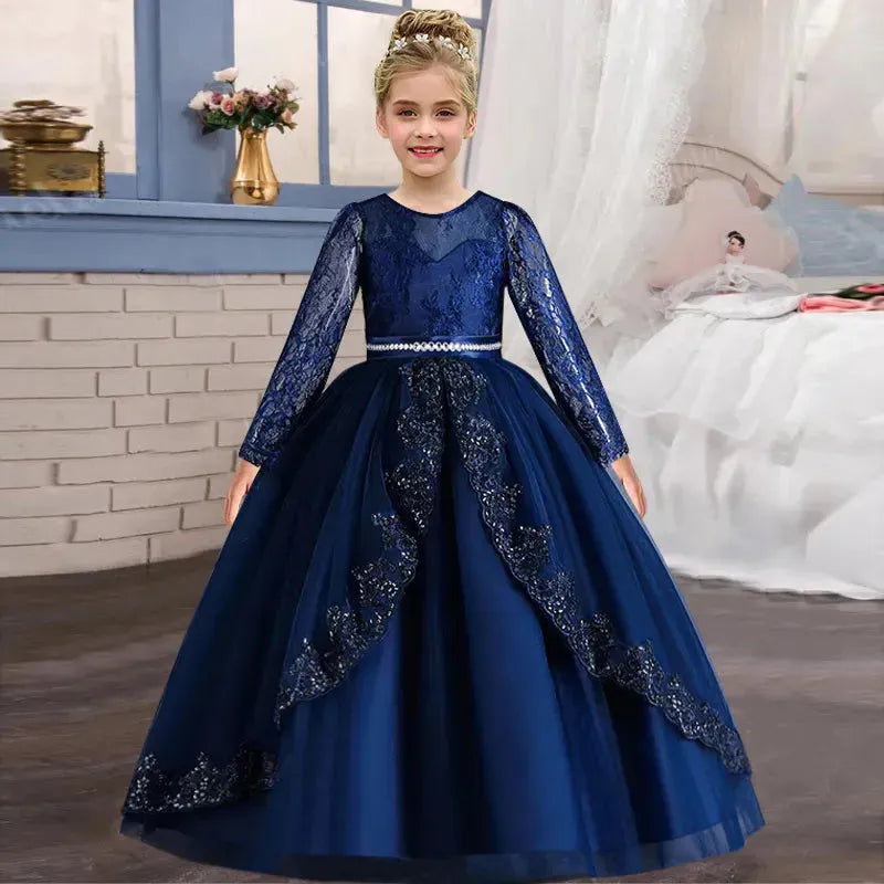 Girls' Long sleeved Princess Dress 4-12 Years Old Sequin Embroidered Bunny Dress Banquet - Evening Dress