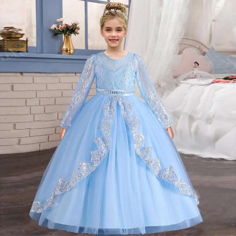 Girls' Long sleeved Princess Dress 4-12 Years Old Sequin Embroidered Bunny Dress Banquet Gorgeous High end Evening Dress Sarah Houston